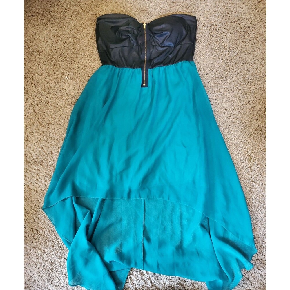 January 7 USA Women's Teal & Black Strapless High Low Dress Zip Front Size L Y2K